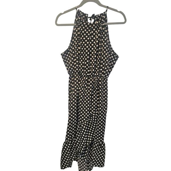 Unbranded Dresses & Skirts - Unbranded XL Black White Polka Dot Sleeveless Midi Dress Ruffle Pinup Retro Flow